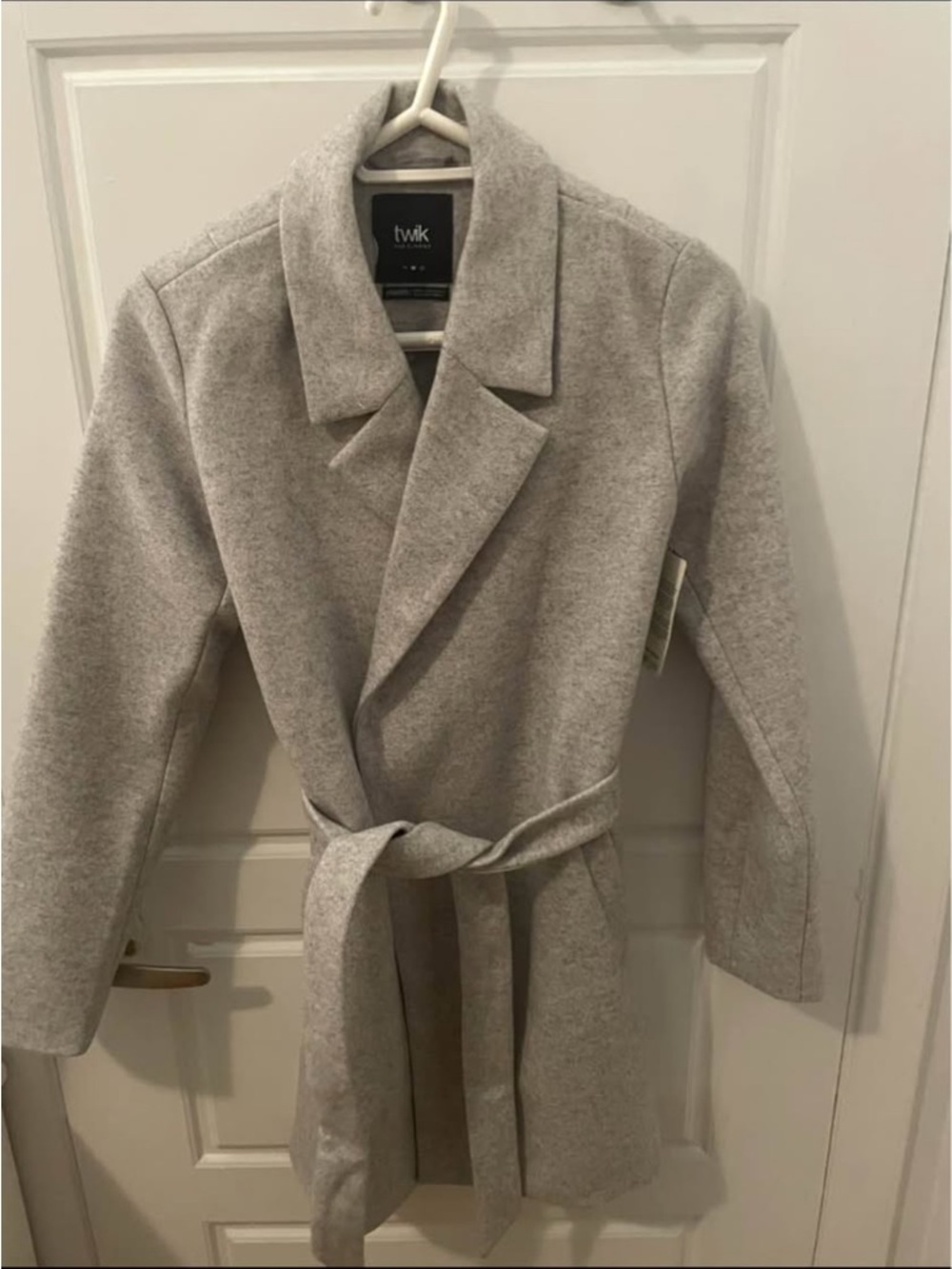 Twik Women's Light Gray Belted Wool-Blend Coat